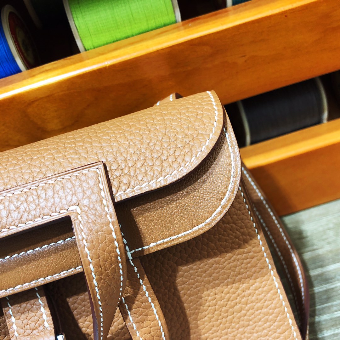 에르메스 미니 할잔백22 골드브라운 은장 끌레망스 가죽